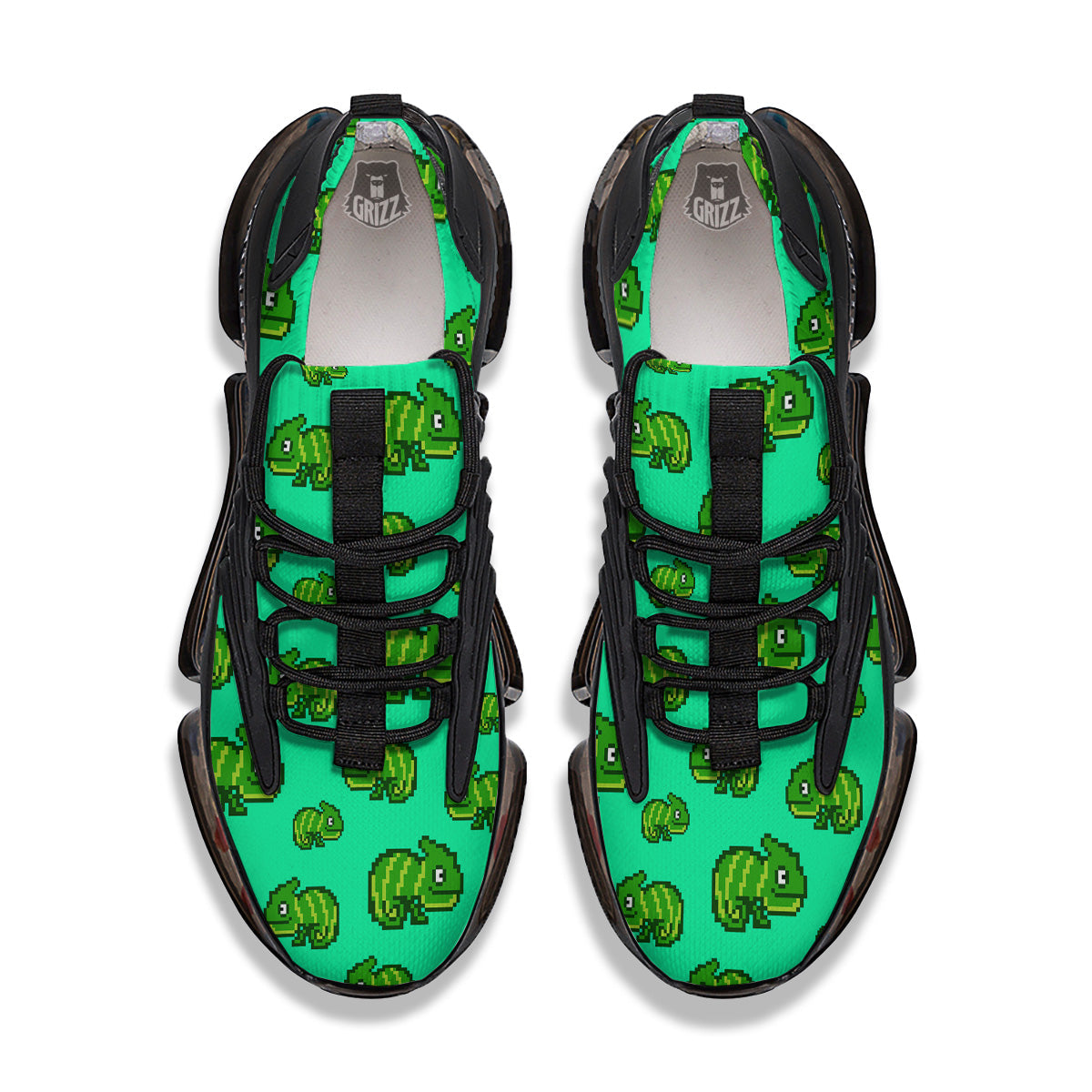 8 Bit Pixel Green Chameleons Print Pattern Black Gym Shoes-grizzshop
