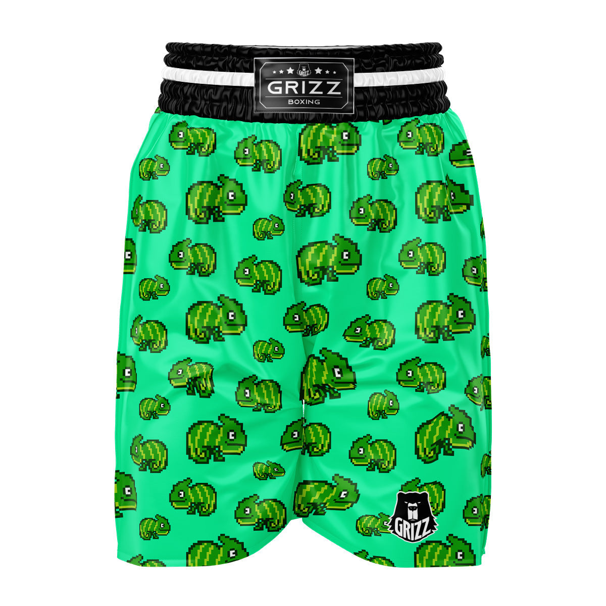 8 Bit Pixel Green Chameleons Print Pattern Boxing Shorts-grizzshop