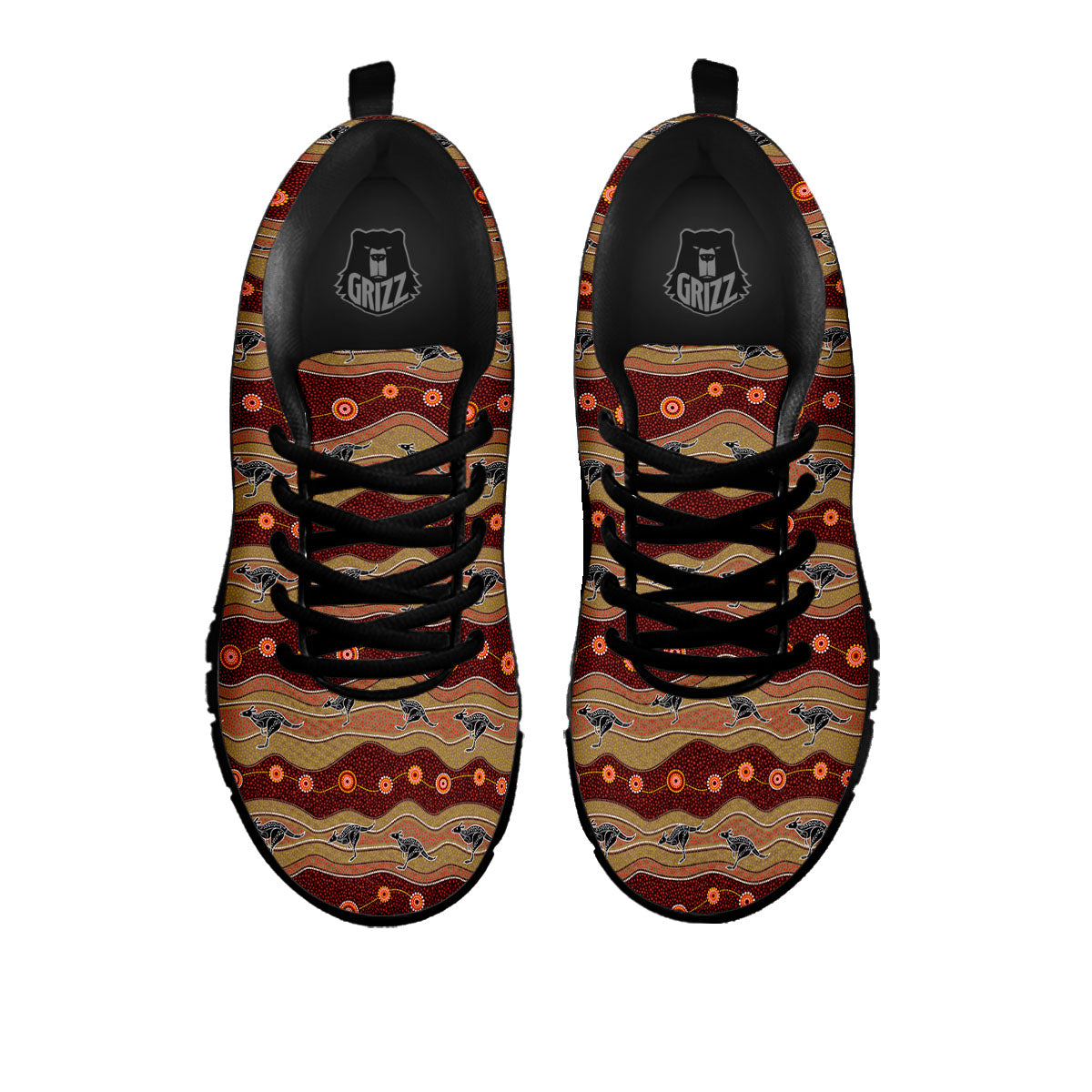Aboriginal Australian Kangaroo Print Black Sneaker-grizzshop