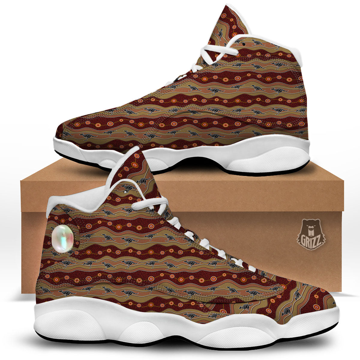 Aboriginal Australian Kangaroo Print White Basketball Shoes-grizzshop