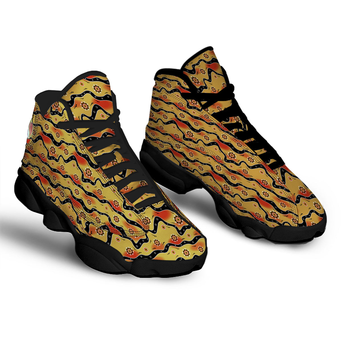 Aboriginal Australian Print Pattern Black Basketball Shoes-grizzshop