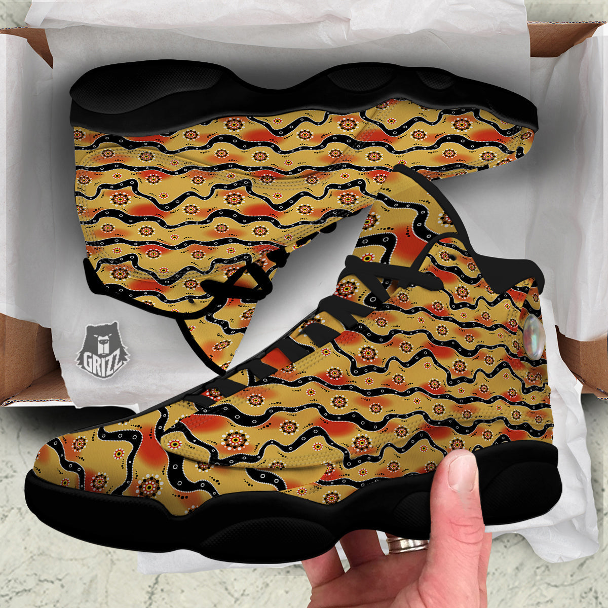 Aboriginal Australian Print Pattern Black Basketball Shoes-grizzshop
