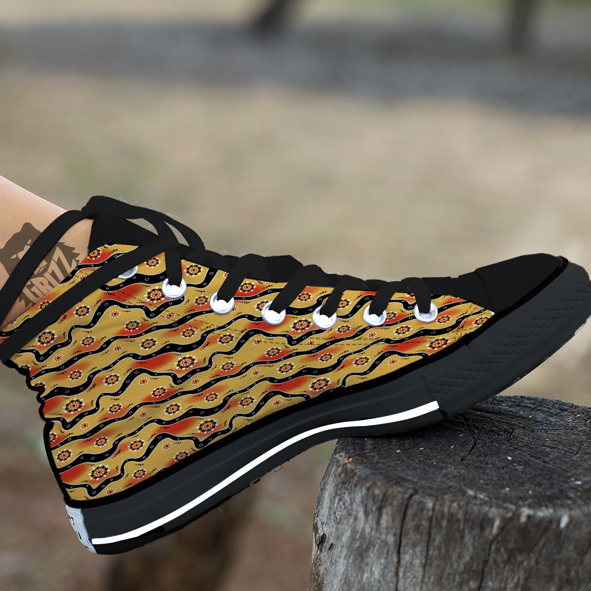 Aboriginal Australian Print Pattern Black High Top Shoes-grizzshop