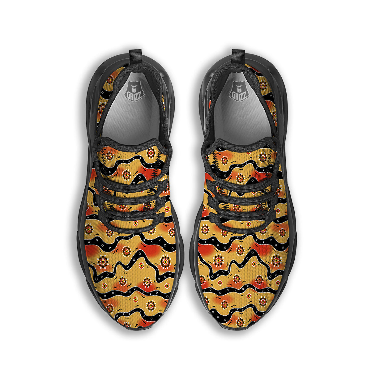 Aboriginal Australian Print Pattern Black Running Shoes-grizzshop
