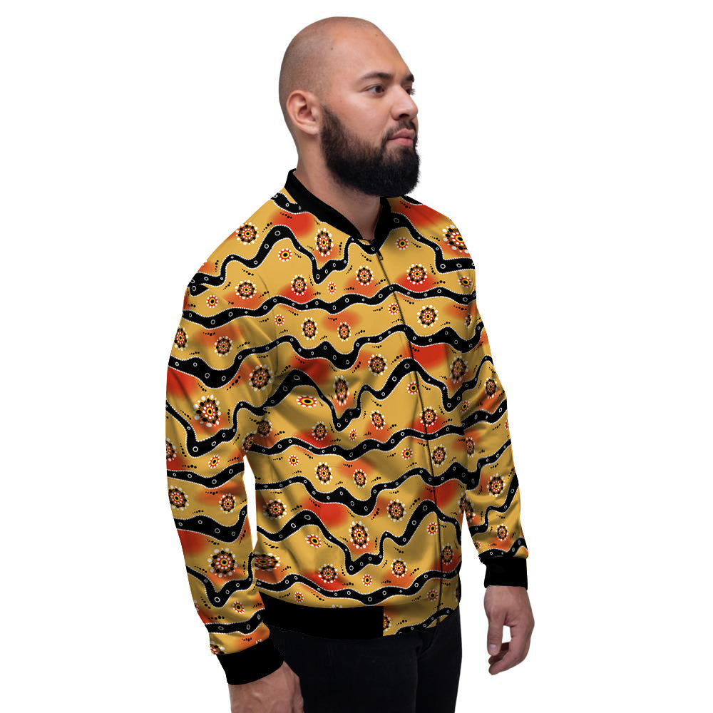 Aboriginal Australian Print Pattern Men's Bomber Jacket-grizzshop