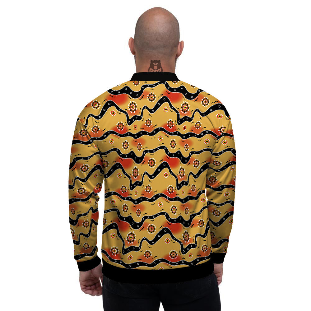 Aboriginal Australian Print Pattern Men's Bomber Jacket-grizzshop