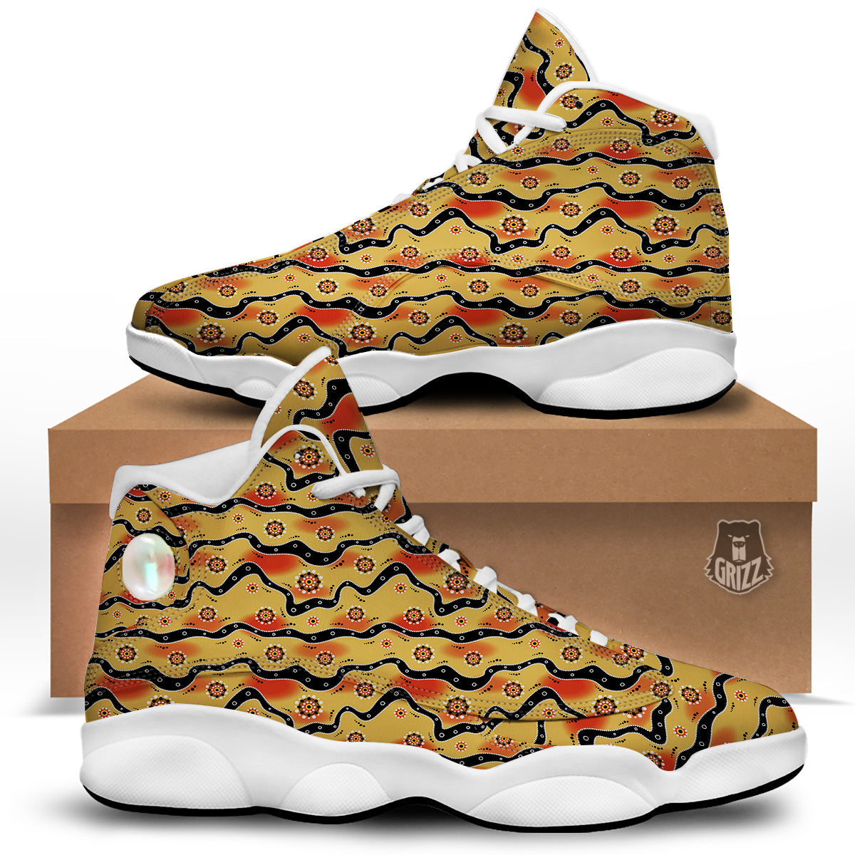 Aboriginal Australian Print Pattern White Basketball Shoes-grizzshop