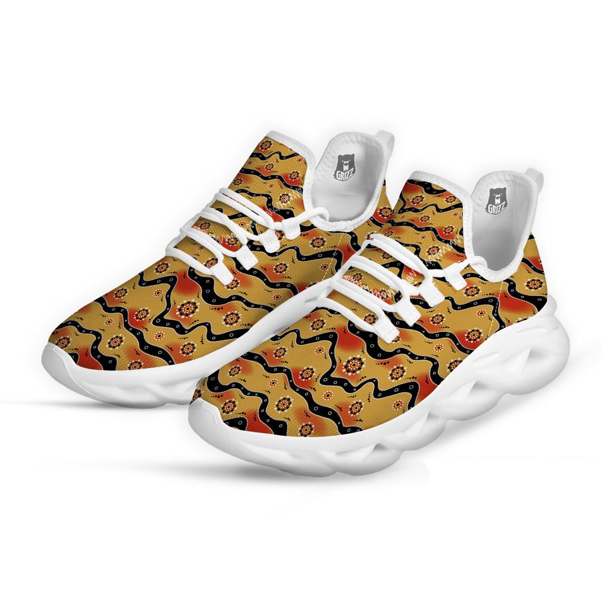 Aboriginal Australian Print Pattern White Running Shoes-grizzshop