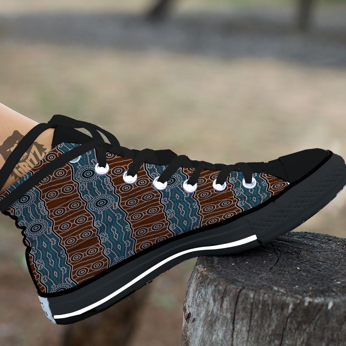 Aboriginal Dot Australia River Print Black High Top Shoes-grizzshop