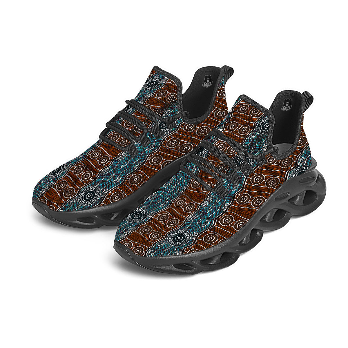Aboriginal Dot Australia River Print Black Running Shoes-grizzshop