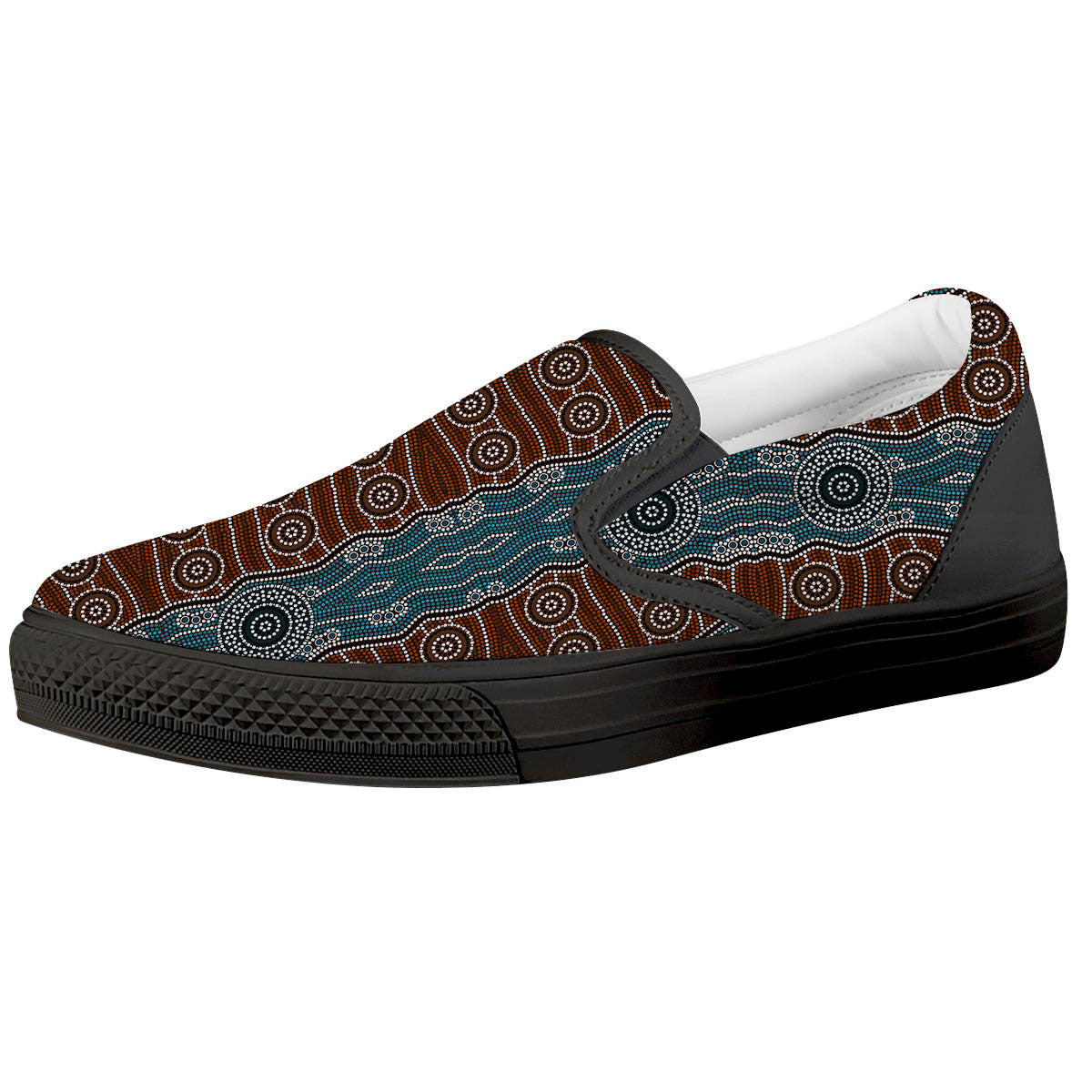 Aboriginal Dot Australia River Print Black Slip On Shoes-grizzshop