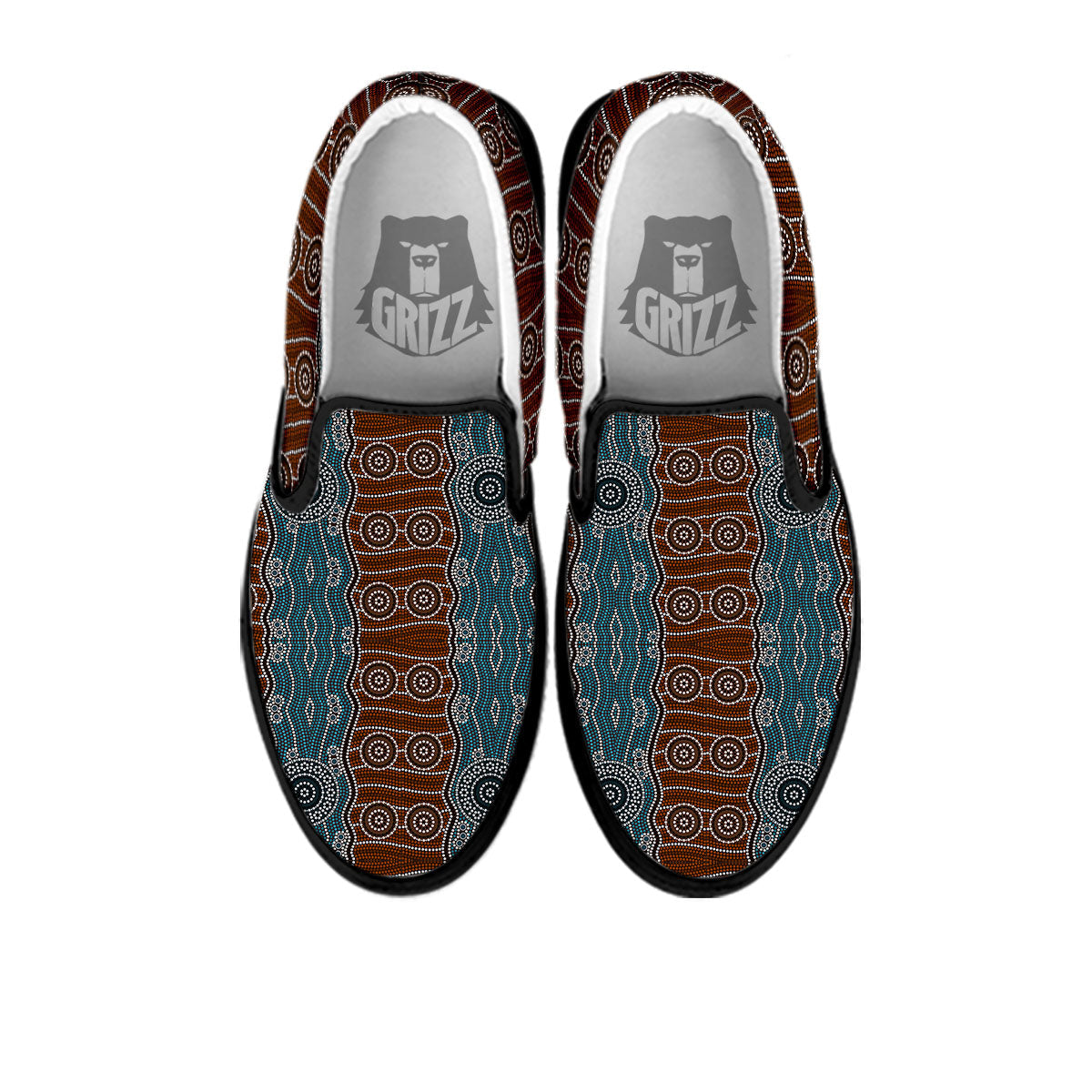 Aboriginal Dot Australia River Print Black Slip On Shoes-grizzshop