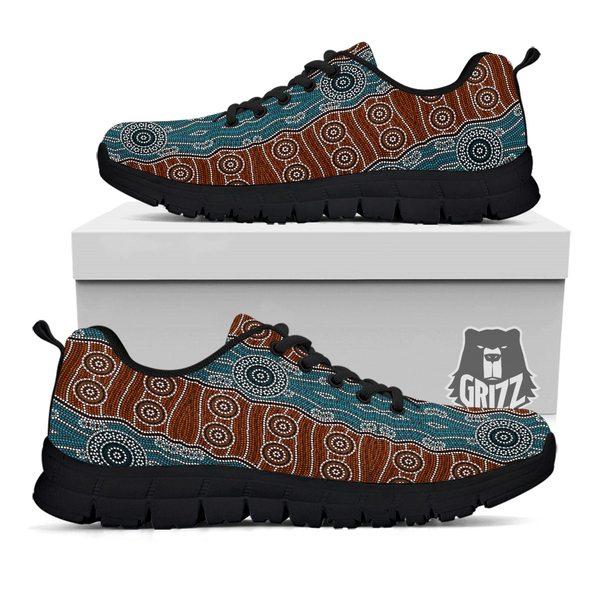 Aboriginal Dot Australia River Print Black Sneaker-grizzshop