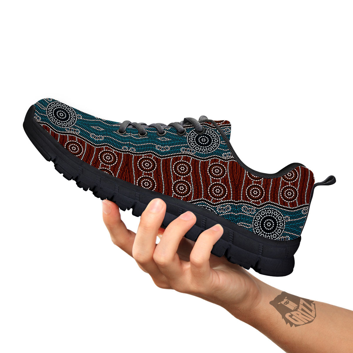 Aboriginal Dot Australia River Print Black Sneaker-grizzshop