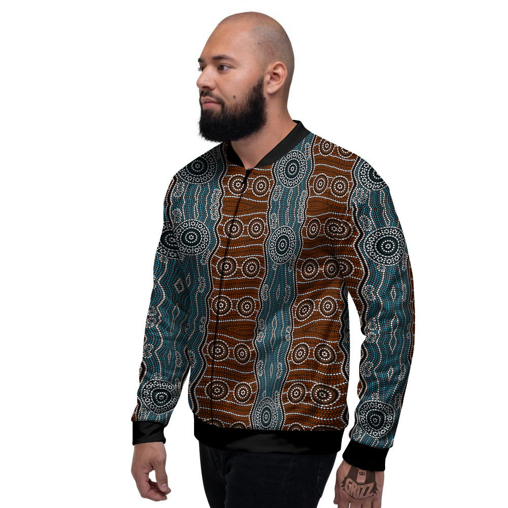 Aboriginal Dot Australia River Print Men's Bomber Jacket-grizzshop