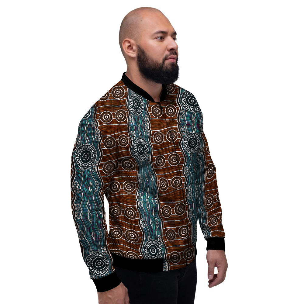 Aboriginal Dot Australia River Print Men's Bomber Jacket-grizzshop