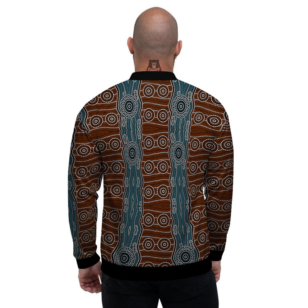 Aboriginal Dot Australia River Print Men's Bomber Jacket-grizzshop