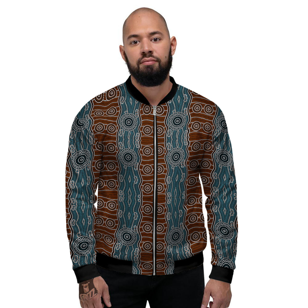 Aboriginal Dot Australia River Print Men's Bomber Jacket-grizzshop