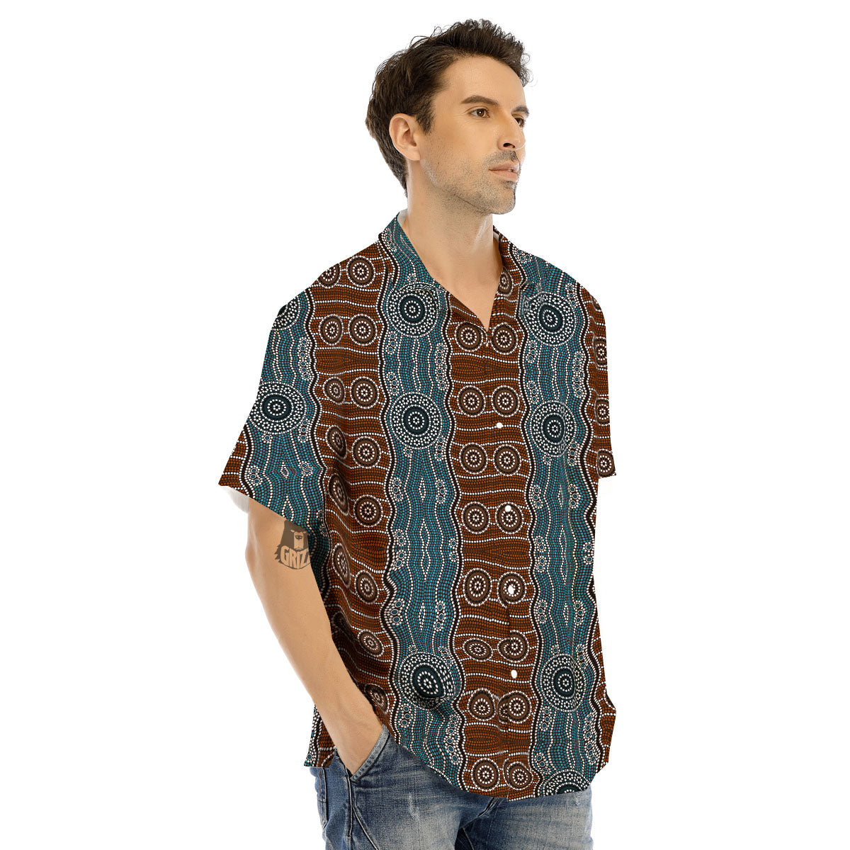 Aboriginal Dot Australia River Print Men's Hawaiian Shirt-grizzshop