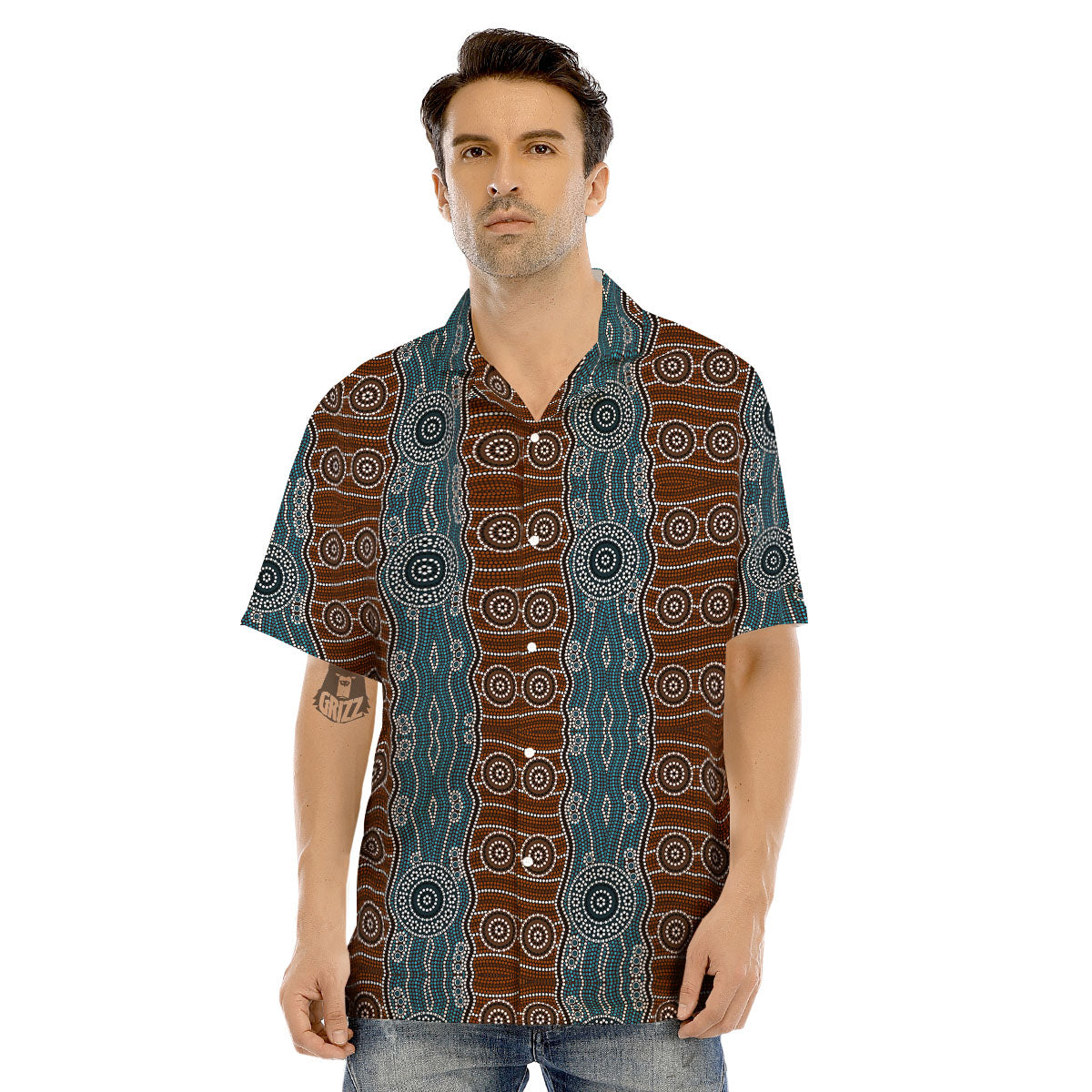 Aboriginal Dot Australia River Print Men's Hawaiian Shirt-grizzshop