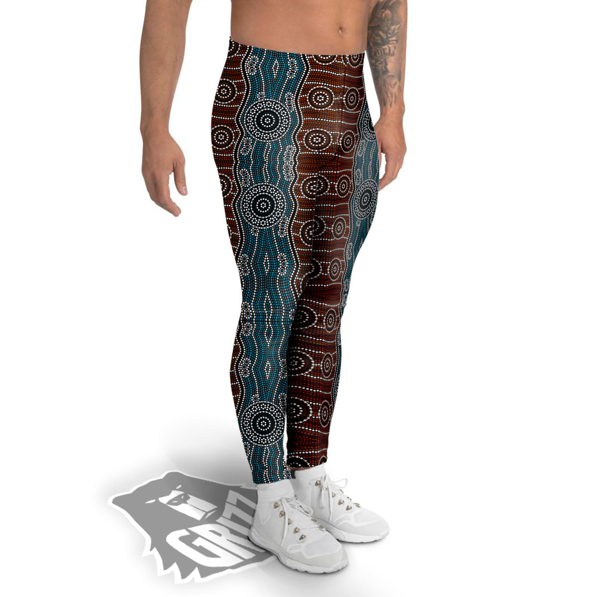 Aboriginal Dot Australia River Print Men's Leggings-grizzshop