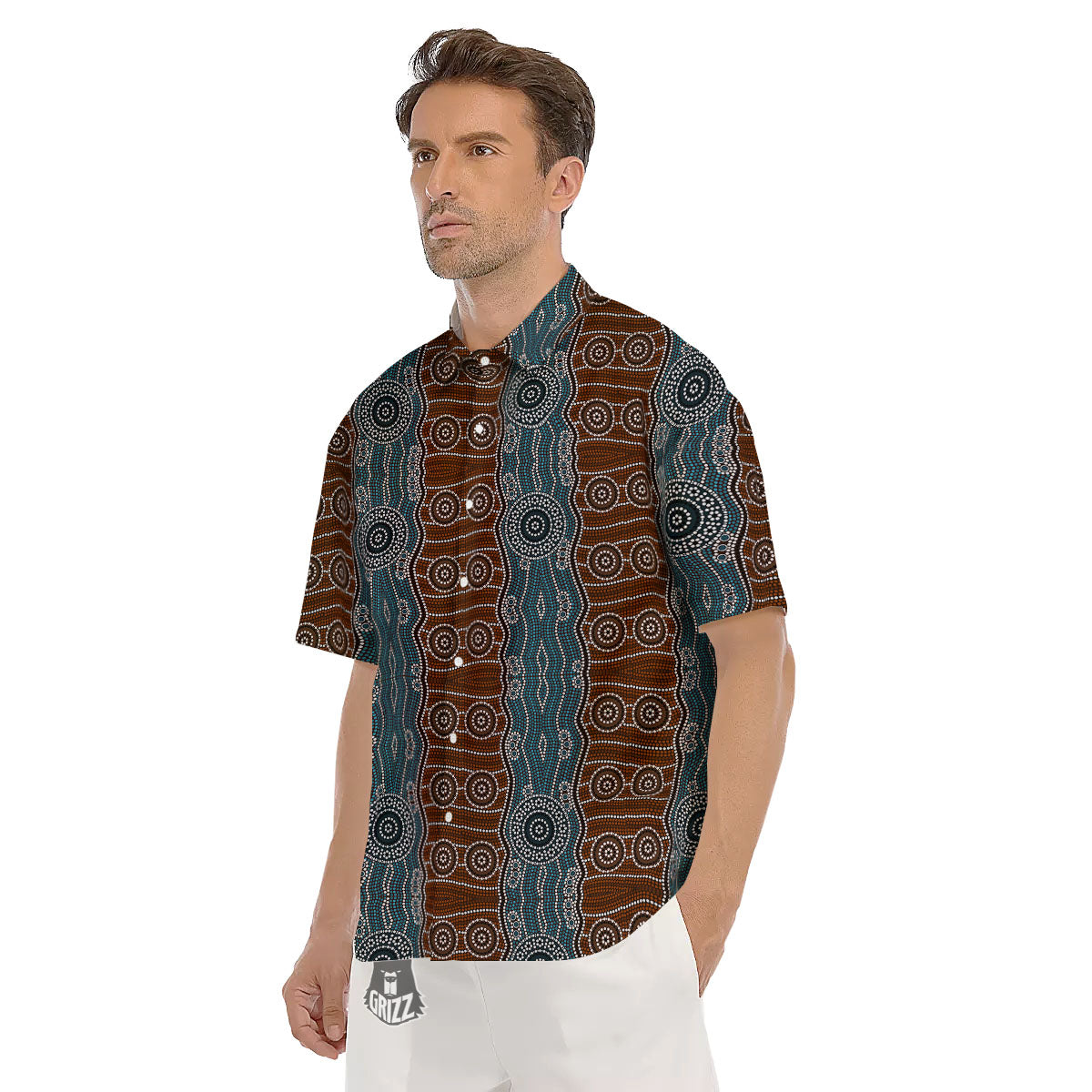 Aboriginal Dot Australia River Print Men's Short Sleeve Shirts-grizzshop