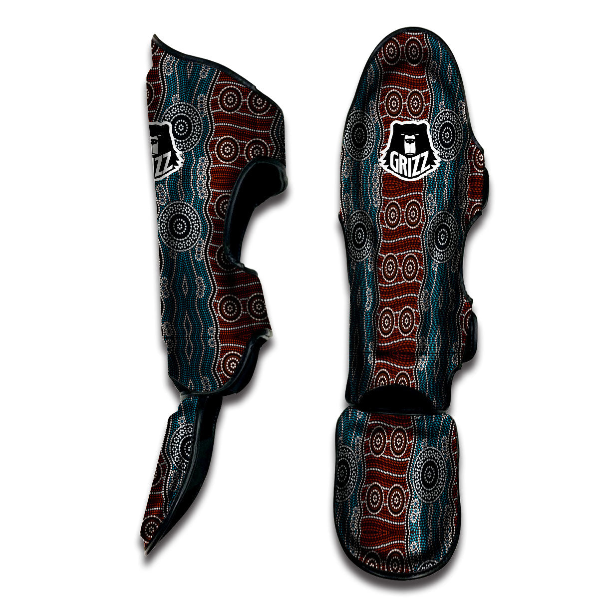 Aboriginal Dot Australia River Print Muay Thai Shin Guards-grizzshop