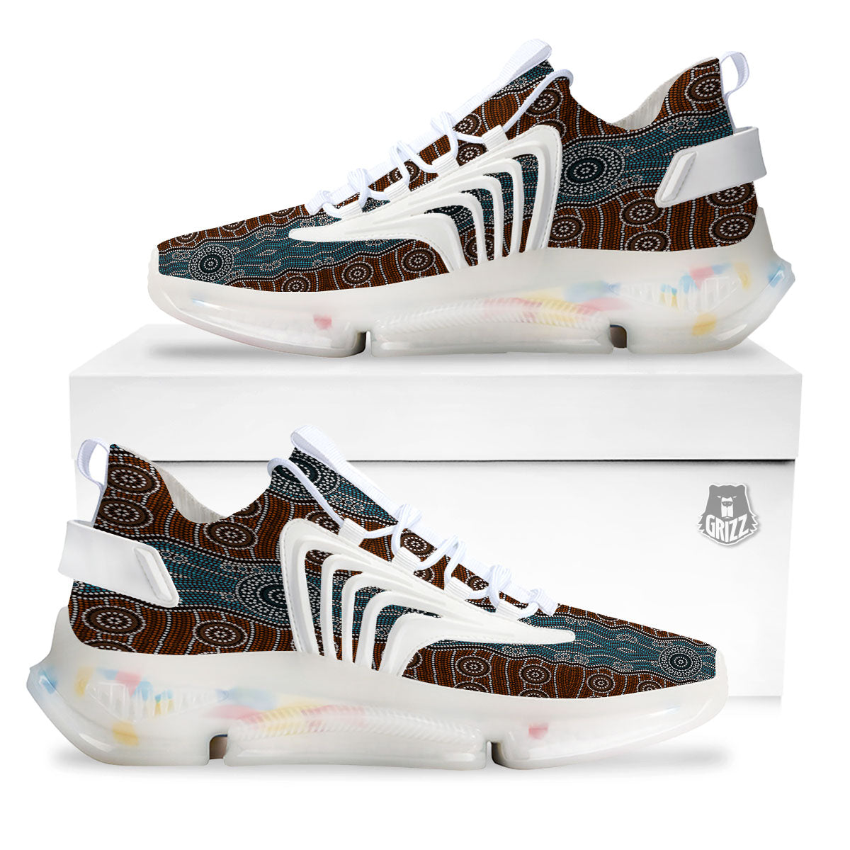 Aboriginal Dot Australia River Print White Gym Shoes-grizzshop