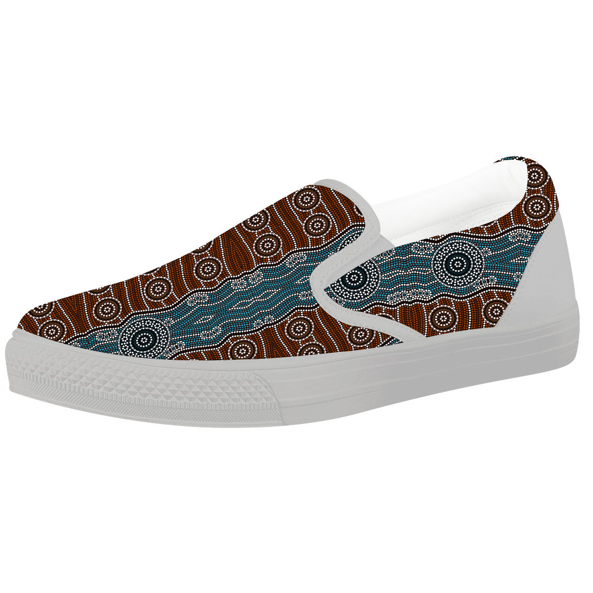 Aboriginal Dot Australia River Print White Slip On Shoes-grizzshop