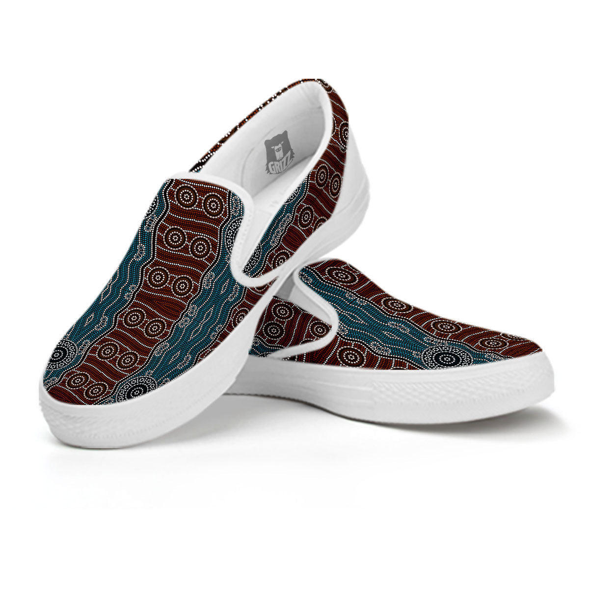 Aboriginal Dot Australia River Print White Slip On Shoes-grizzshop