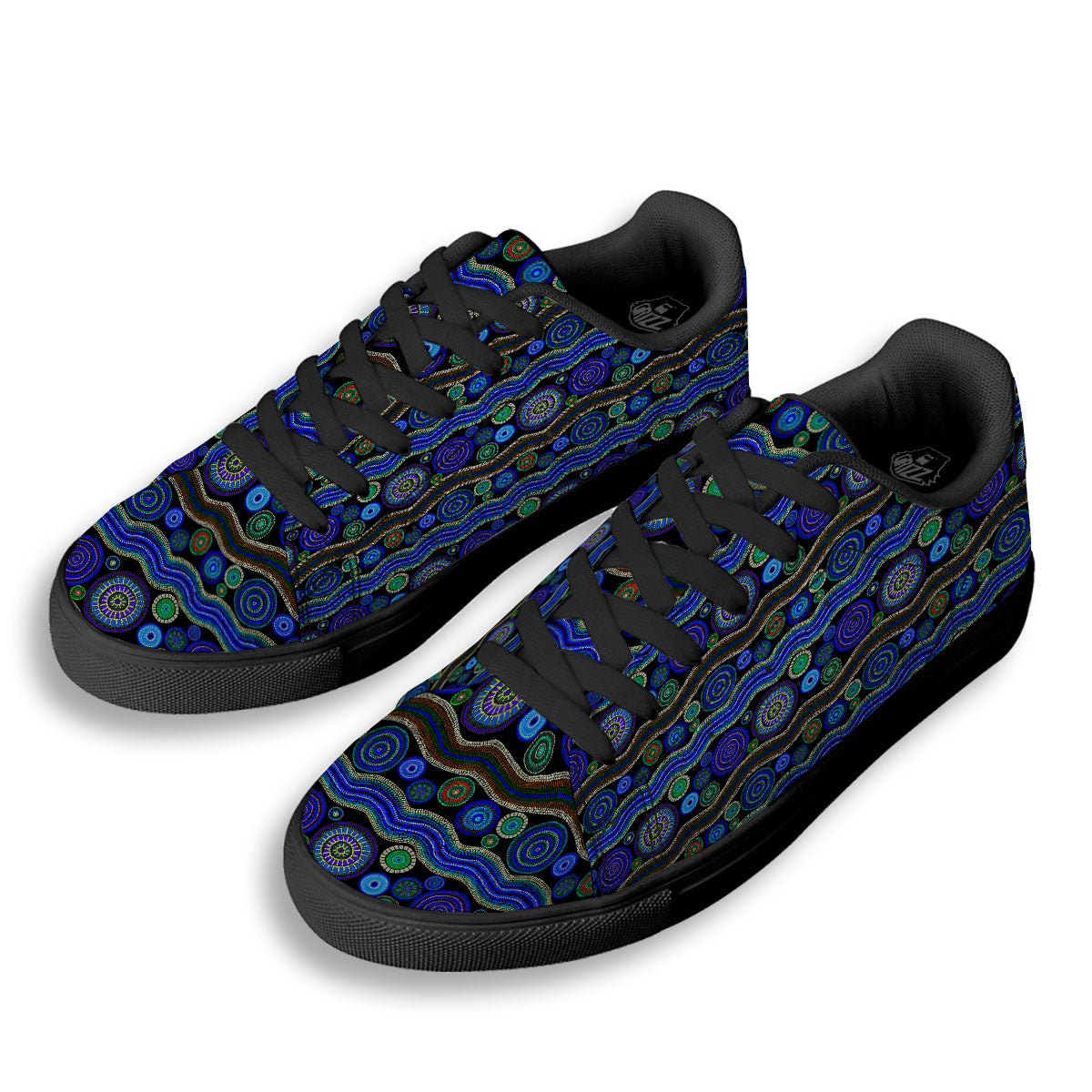 Aboriginal Dot Australian Print Black Low Top Sneakers-grizzshop