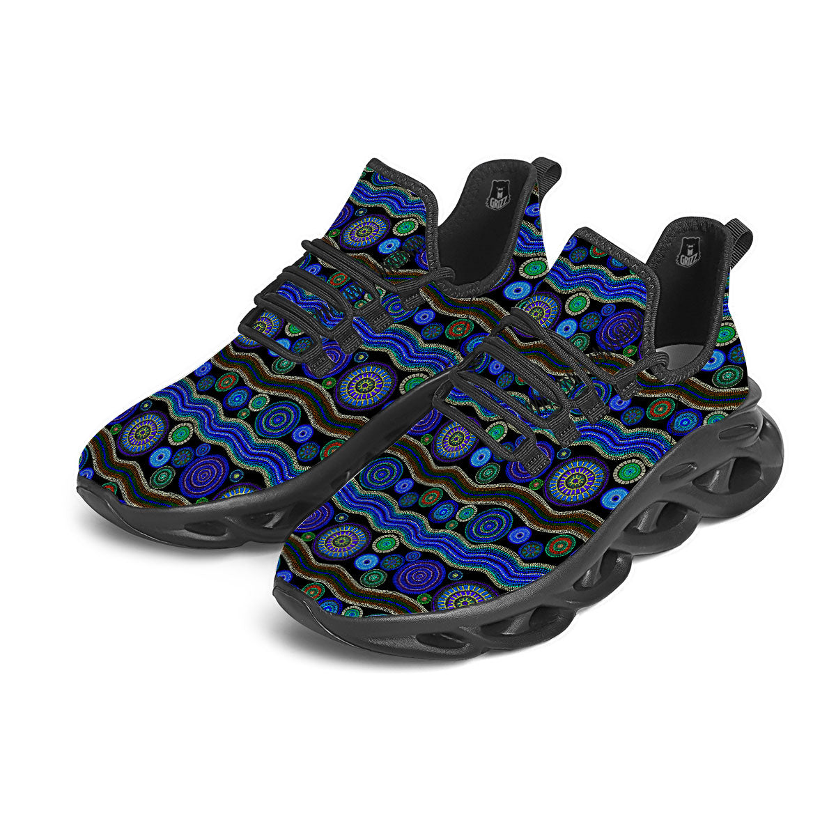 Aboriginal Dot Australian Print Black Running Shoes-grizzshop