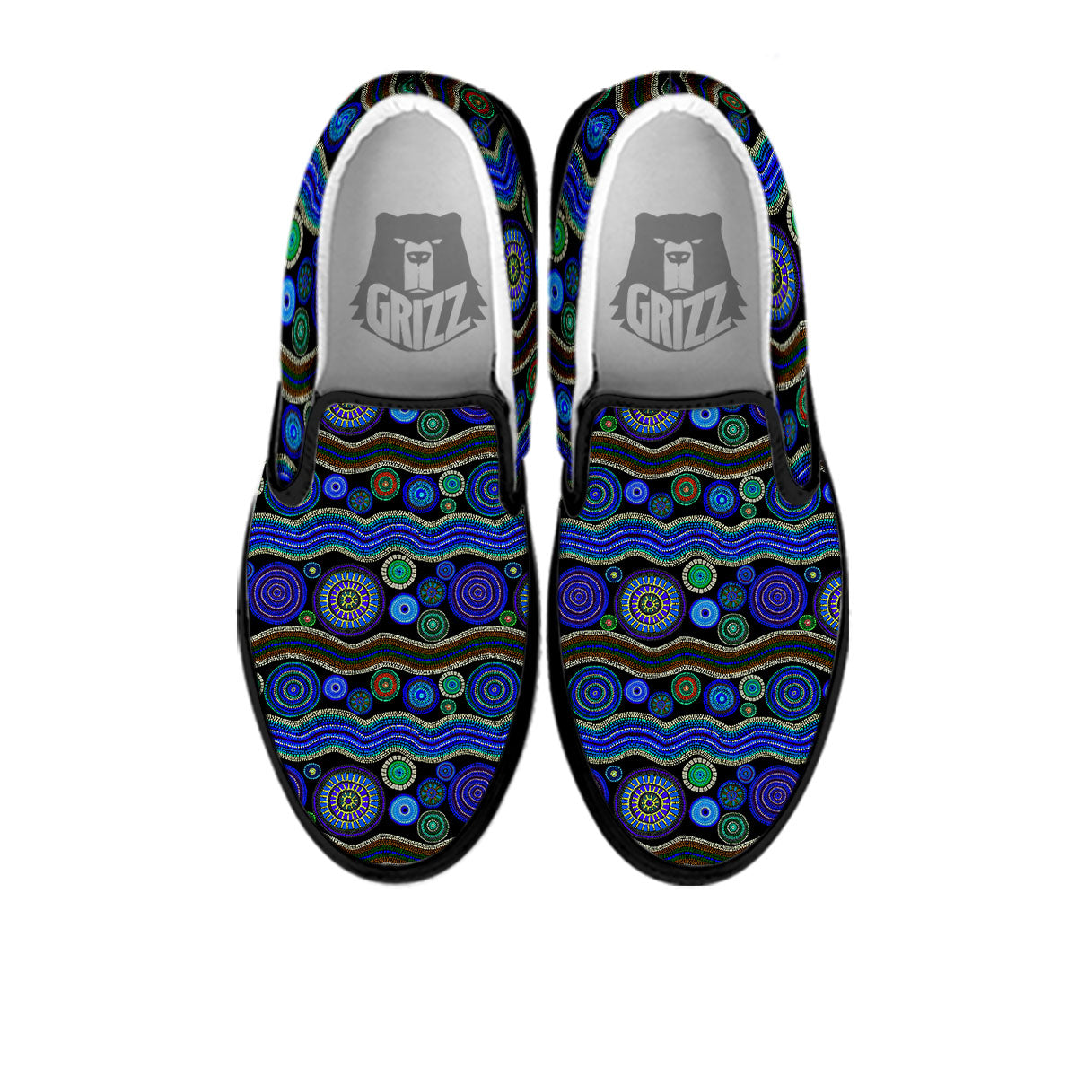 Aboriginal Dot Australian Print Black Slip On Shoes-grizzshop
