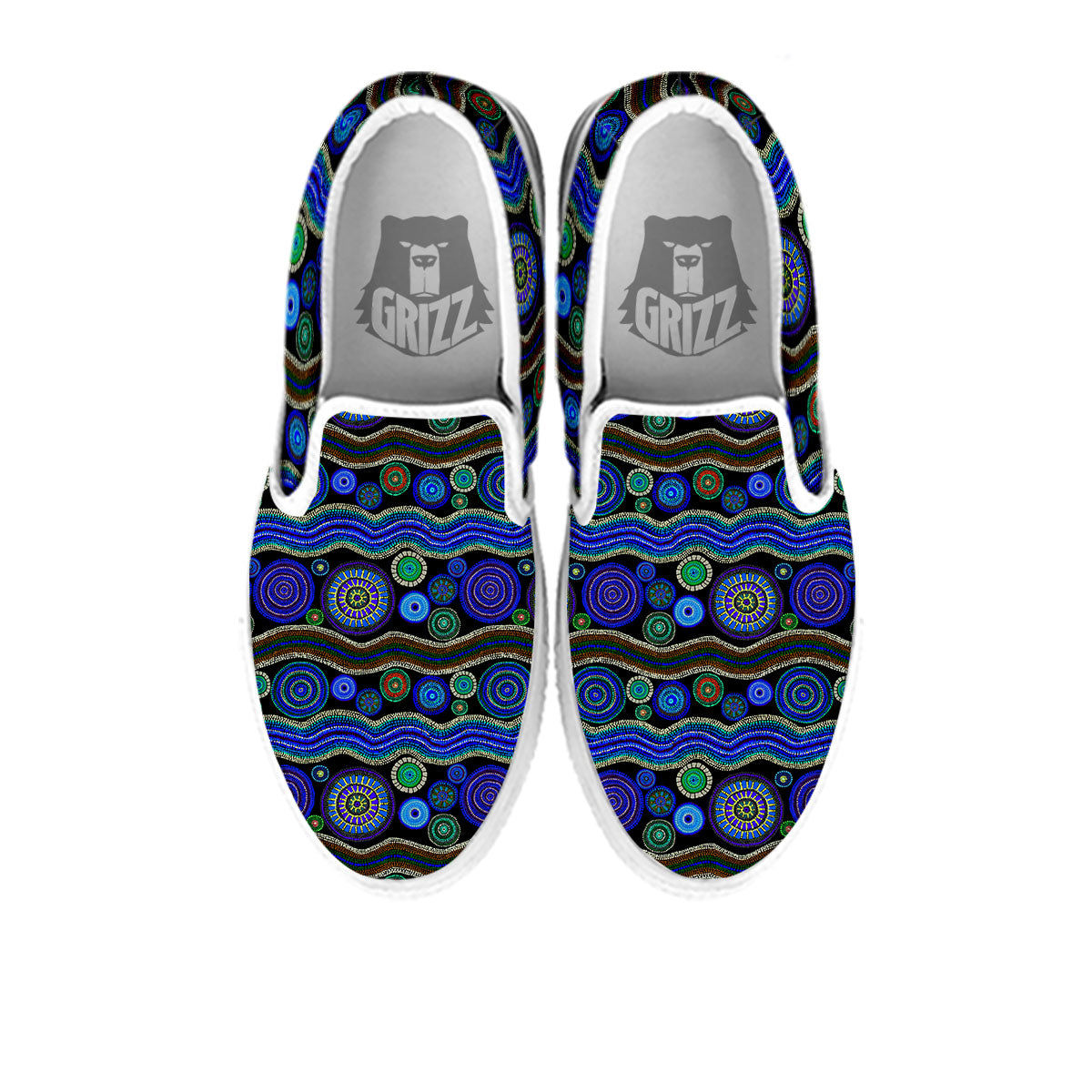 Aboriginal Dot Australian Print White Slip On Shoes-grizzshop