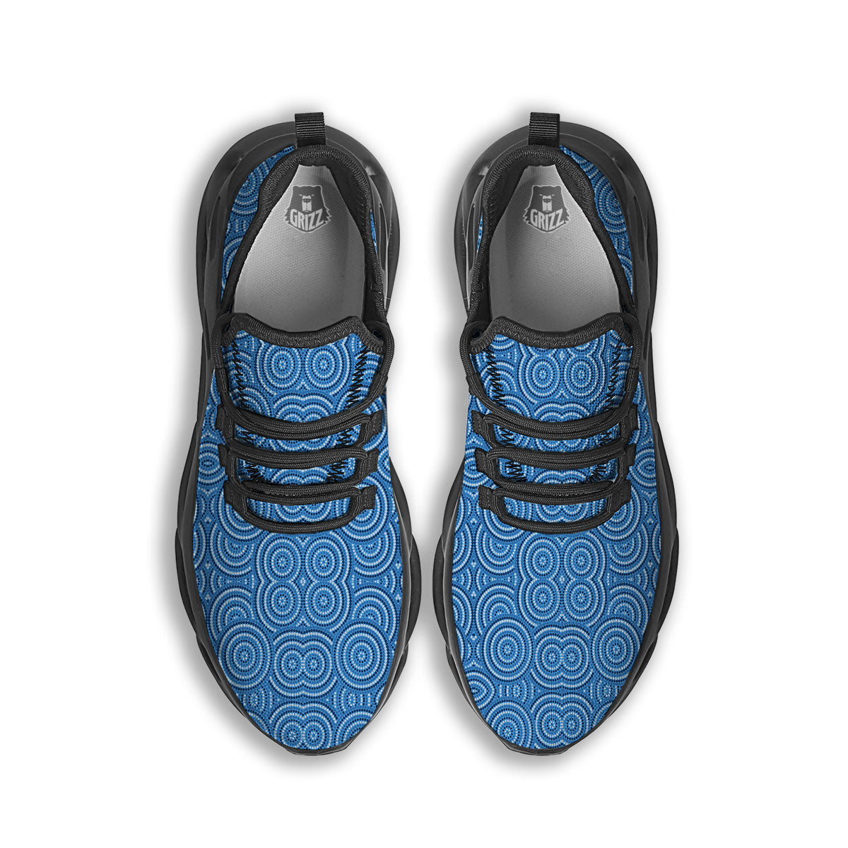 Aboriginal Dot Blue Print Pattern Black Running Shoes-grizzshop