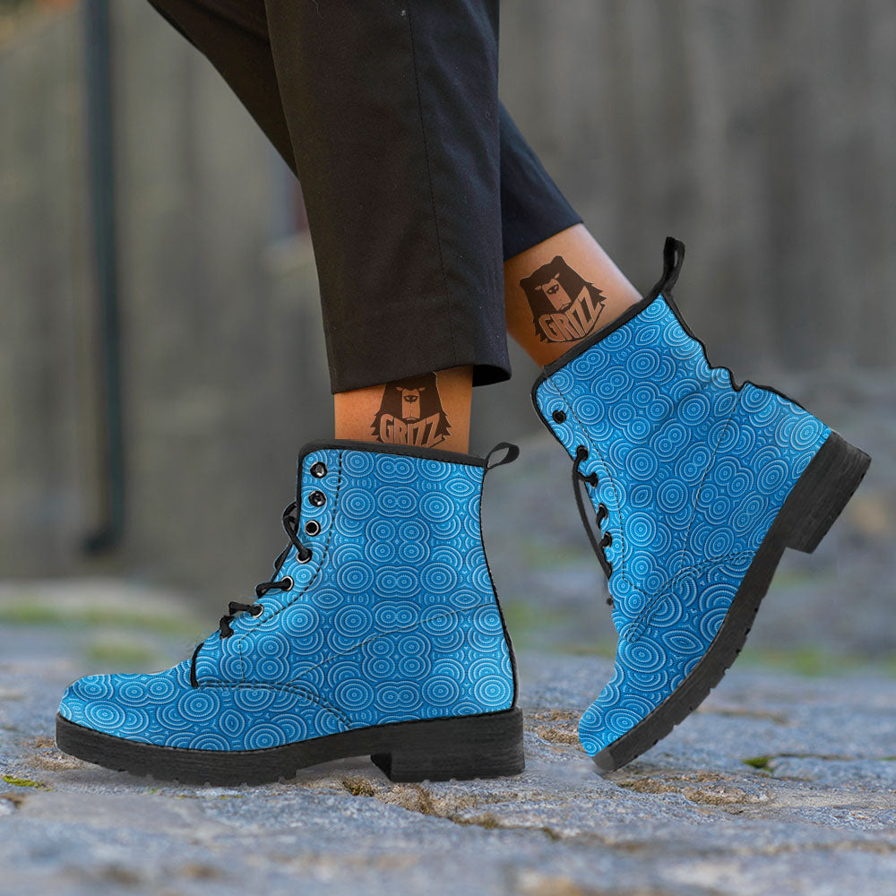 Aboriginal Dot Blue Print Pattern Leather Boots-grizzshop