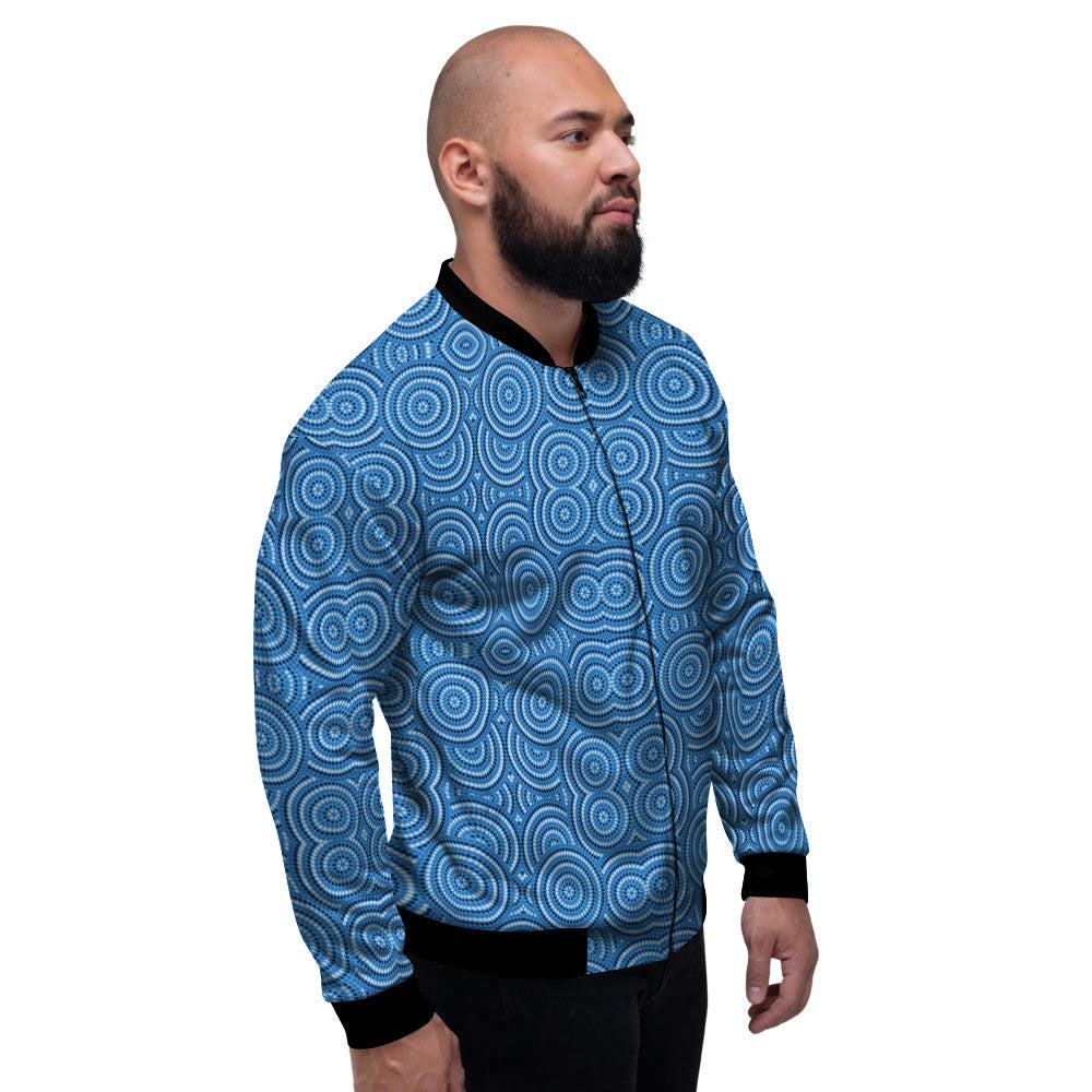 Aboriginal Dot Blue Print Pattern Men's Bomber Jacket-grizzshop
