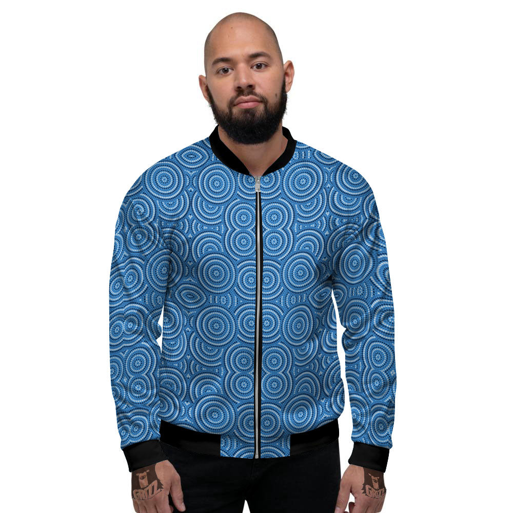 Aboriginal Dot Blue Print Pattern Men's Bomber Jacket-grizzshop