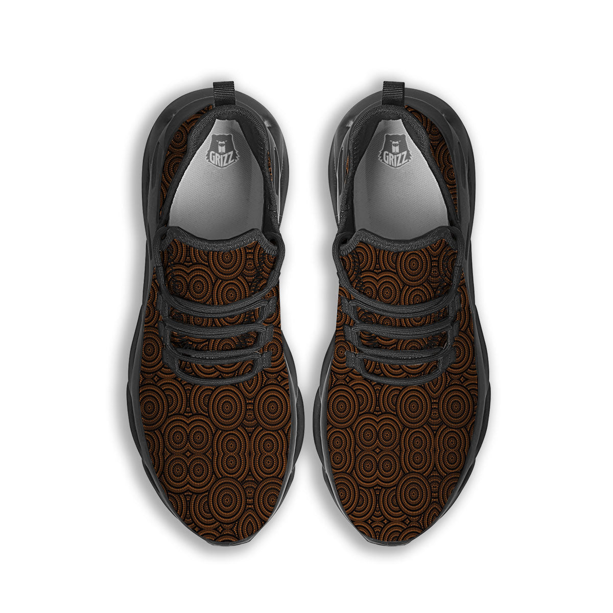 Aboriginal Dot Brown Print Pattern Black Running Shoes-grizzshop