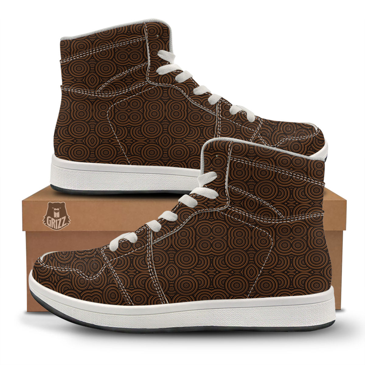 Aboriginal Dot Brown Print Pattern High Top Sneakers-grizzshop