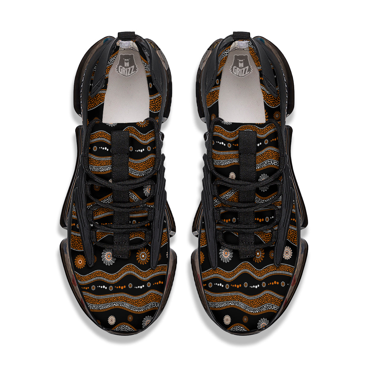 Aboriginal Orange And White Art Print Pattern Black Gym Shoes-grizzshop