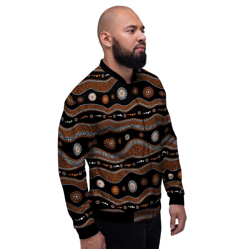 Aboriginal Orange And White Art Print Pattern Men's Bomber Jacket-grizzshop
