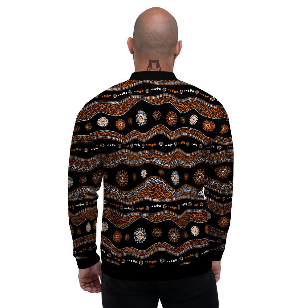 Aboriginal Orange And White Art Print Pattern Men's Bomber Jacket-grizzshop