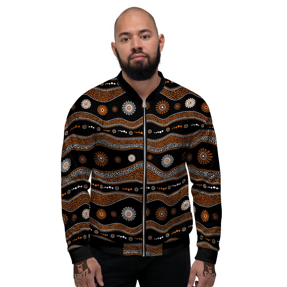 Aboriginal Orange And White Art Print Pattern Men's Bomber Jacket-grizzshop