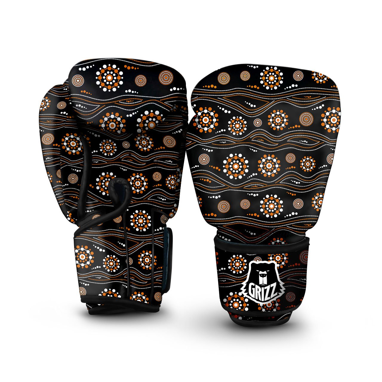 Aboriginal Orange And White Dot Print Pattern Boxing Gloves-grizzshop