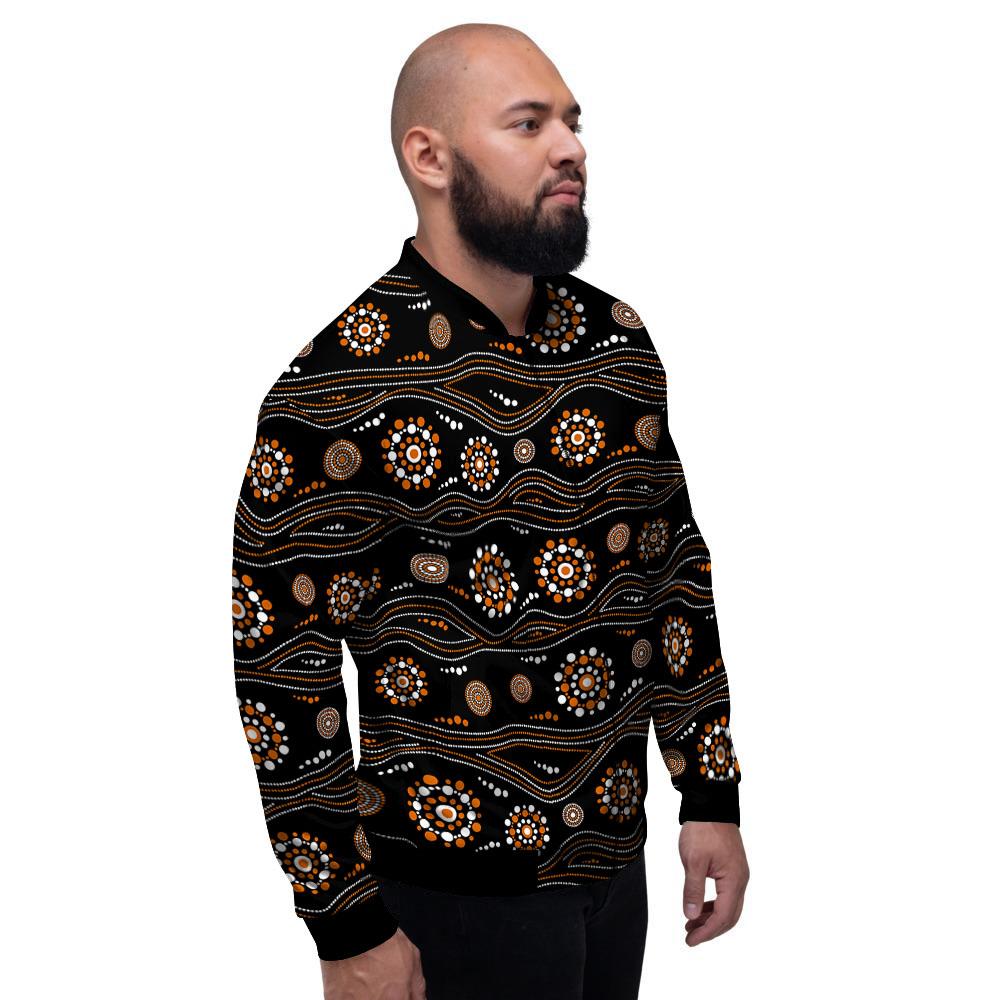 Aboriginal Orange And White Dot Print Pattern Men's Bomber Jacket-grizzshop
