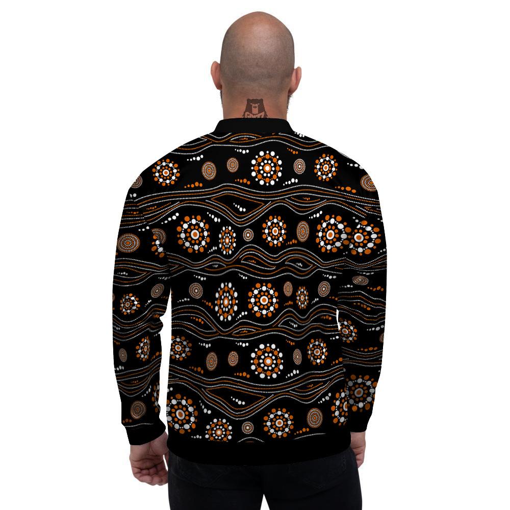 Aboriginal Orange And White Dot Print Pattern Men's Bomber Jacket-grizzshop