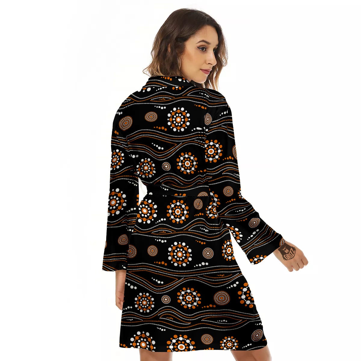 Aboriginal Orange And White Dot Print Pattern Women's Robe-grizzshop