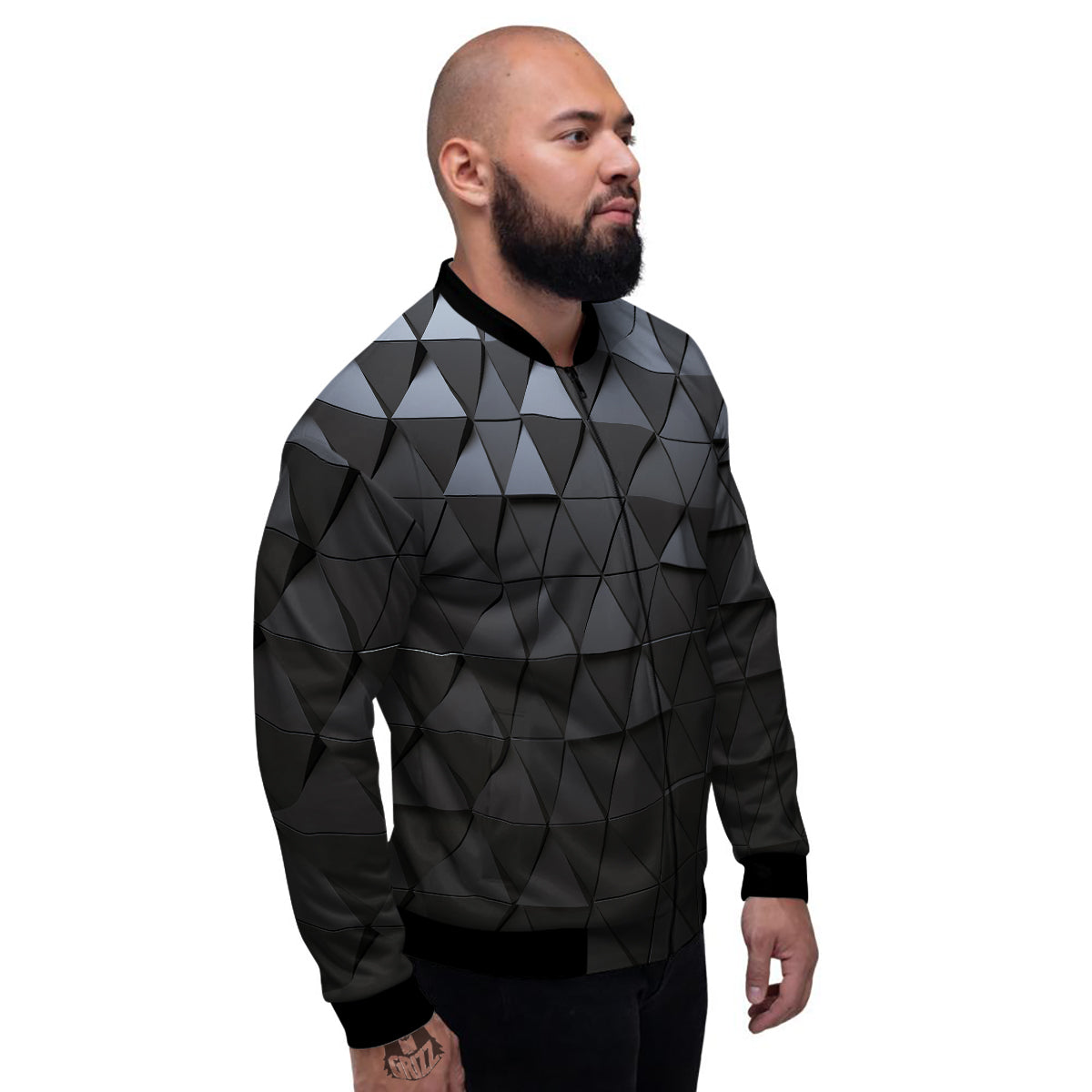 Abstract 3D Geometric Triangle Print Men's Bomber Jacket-grizzshop