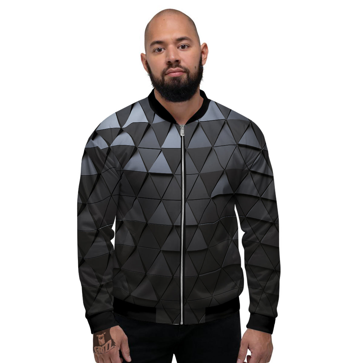 Abstract 3D Geometric Triangle Print Men's Bomber Jacket-grizzshop